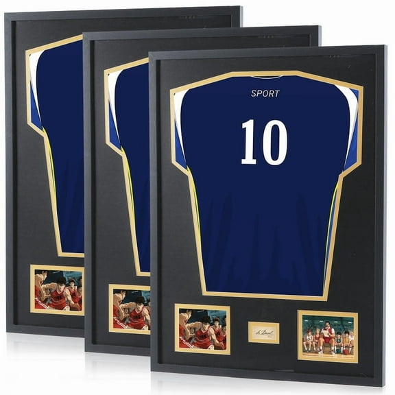 Jersey Display Case with Signature Slot and Photo Slots - 98% UV Blocking Shadow Box Frame for Sports Jersey Preservation | Football, Basketball, Hockey, Soccer (3 Pack)