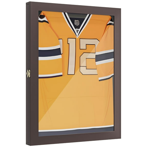 Jersey Display Case - Wall-Mounted Memorabilia Shadow Box for Sports Jerseys, Graduation Gowns, & More - Brown