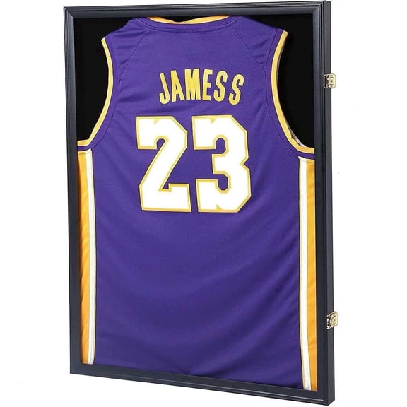 1 Pack Jersey Display Case for Football, Baseball, Basketball, Hockey, Soccer, 31*23 inch Large Solid Oak Wood Frame with 2 Locks & UV Protection, Gift choice for Sports Fans