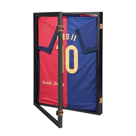 Jersey Display Case Solid Oak Wood Frame 31.25"x23.25"x1.6" 2 Locks & UV Protection 1 Pack