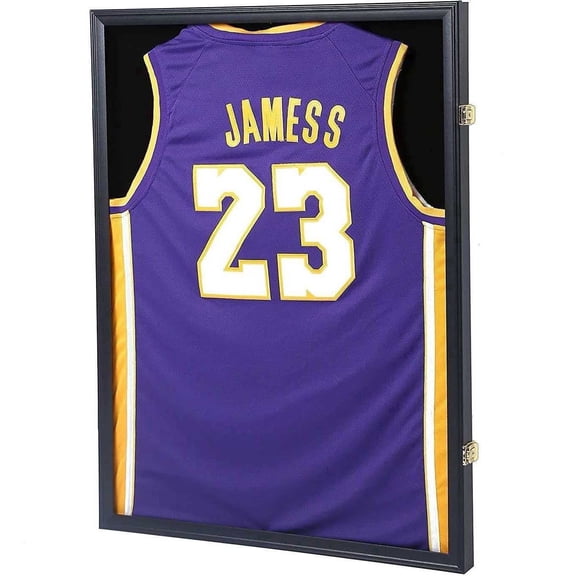 1 Pack Jersey Display Case for Football, Baseball, Basketball, Hockey, Soccer, 31*23 inch Large Solid Oak Wood Frame with 2 Locks & UV Protection, Gift choice for Sports Fans