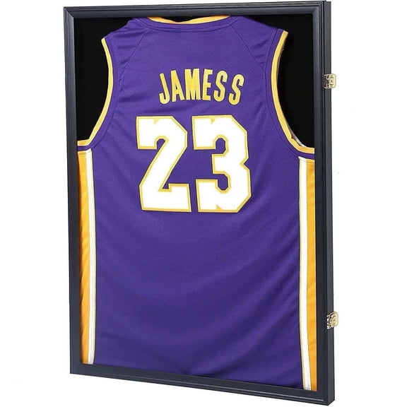 1 Pack Jersey Display Case for Football, Baseball, Basketball, Hockey, Soccer, 31*23 inch Large Solid Oak Wood Frame with 2 Locks & UV Protection, Gift choice for Father's Day