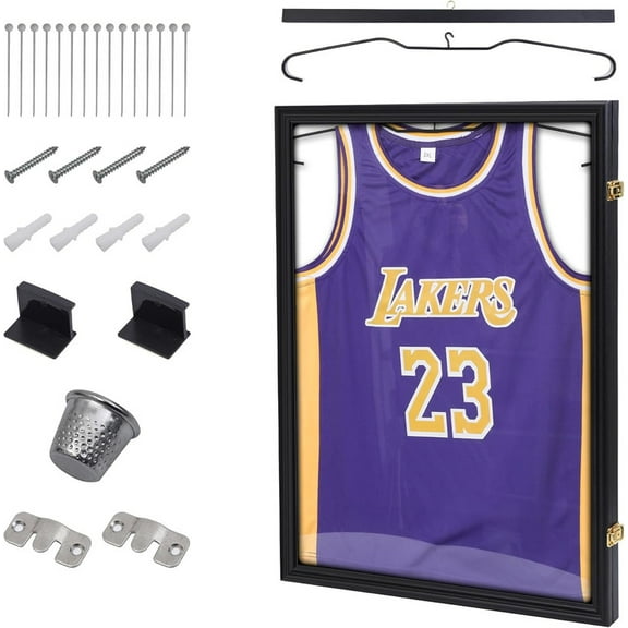 Jersey Display Case with Hangers, 98% UV-Resistant Acrylic Frame for Football, Basketball, Soccer & Baseball Shirts (1 Pack)