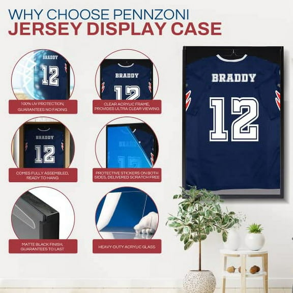 Jersey Display Frame Case, Acrylic Shadow Box for Jersey Display, Football, Baseball, Basketball, Soccer, Hockey Sports Display Case, Black