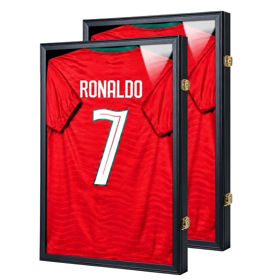 KCRasan Jersey Frame Display Case 2 Pack - Large Lockable Shadow Box with UV Acrylic for Baseball Basketball Football Soccer Sport Shirt