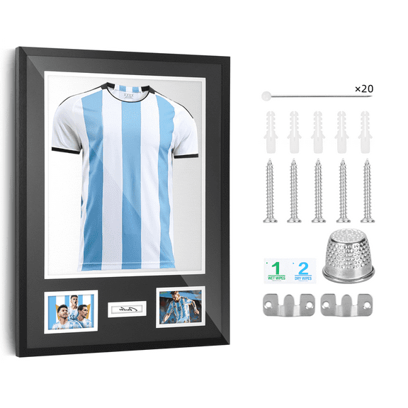 Jersey Display Frame with Photo & Signature Slots, Premium T-Shirt Shadow Box for Football, Basketball, Soccer & Baseball Memorabilia (1 Pack)