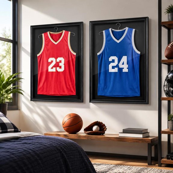 Jersey Frame Display Case, 2 Pack, 31.3 X 23.2 In, Wooden, 98% UV Protection PC Panel, Magnetic Lock
