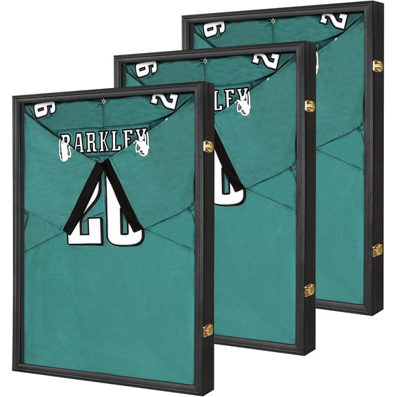 Jersey Frame Display Case 3 Pack Large Sports Jersey Display Case, Lockable Shadow Box with UV Protection for Football, Baseball, Basketball, Hockey, Soccer, T-Shirt, Black