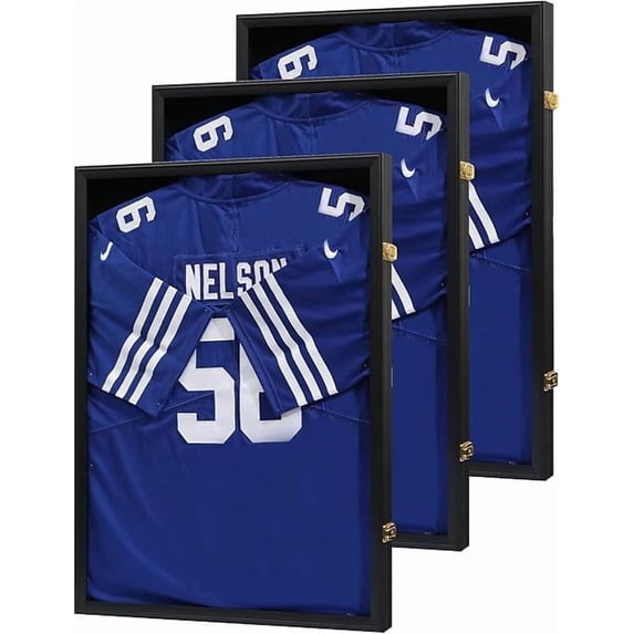 Jersey Frame Display Case - Football Jersey Shadow Box - Jersey Display Frame with 98% Uv Protection Acrylic and Metal Hanger for Baseball Basketball Soccer Hockey Sport Shirt and Uniform, Black,3pc