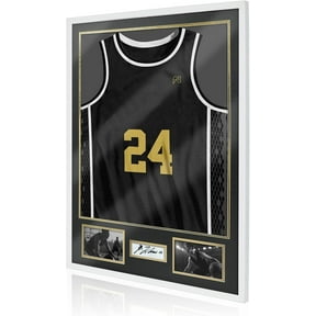 Jersey Frame Display Case for Football, Solid Wood Shadow Box with 98% UV Protection Acrylic, Two Photo Frame One Signature for Baseball, Basketball, Hockey, Uniforms - Pure White