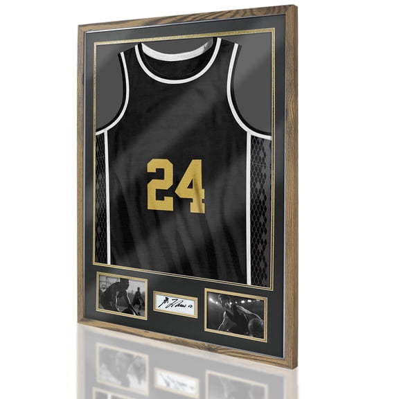 Jersey Frame Display Case for Football, Solid Wood Shadow Box with 98% UV Protection Acrylic, Two Photo Frame One Signature for Baseball, Basketball, Hockey, Uniforms - Rustic Wood