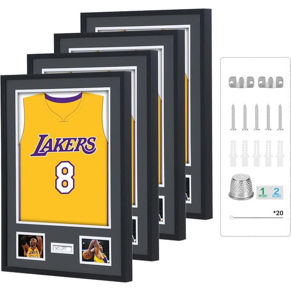 Jersey Frame Display Case, Jersey Frame, Jersey Display Case, 32‘’ x 24’’ with 98% UV Protection Acrylic, Photo and Signature Display, Wall Mounted Hardware Included (Black, 4-Pack)