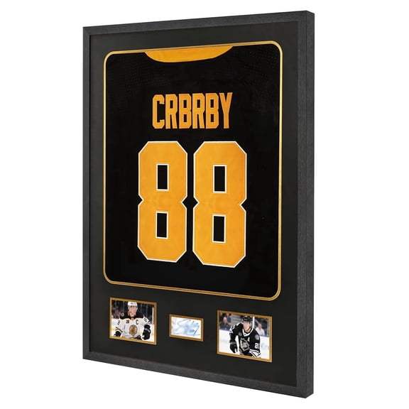 KCRasan Tempered Glass Jersey Frame Display Case, Large Shadow Box with Black Gold Mat for Football Hockey Baseball Basketball Shirt, Modern Style