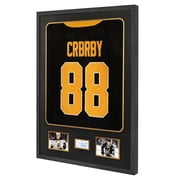 KCRasan Tempered Glass Jersey Frame Display Case, Large Shadow Box with Black Gold Mat for Football Hockey Baseball Basketball Shirt, Modern Style