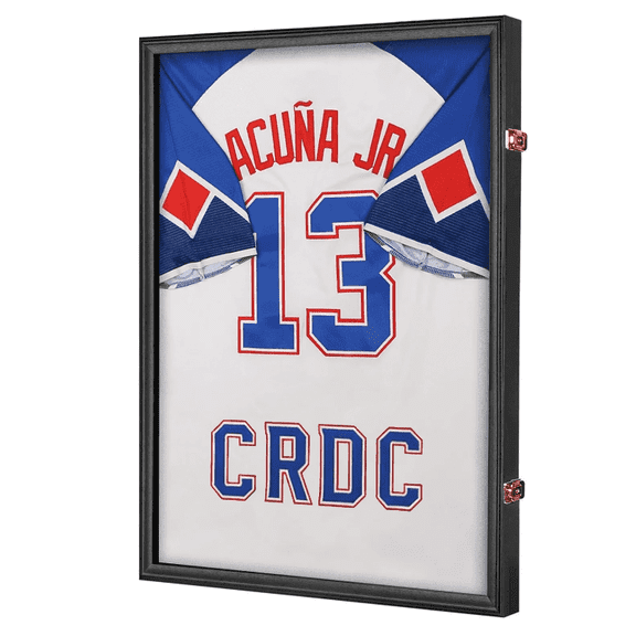 Jersey Frame Display Case, Large Lockable Box Sports Jersey Frame with UV Protection Acrylic and 2 Hanger for Baseball Basketball Football Soccer Hockey Shirt,Uniform, Graduates Black 16*20.8in