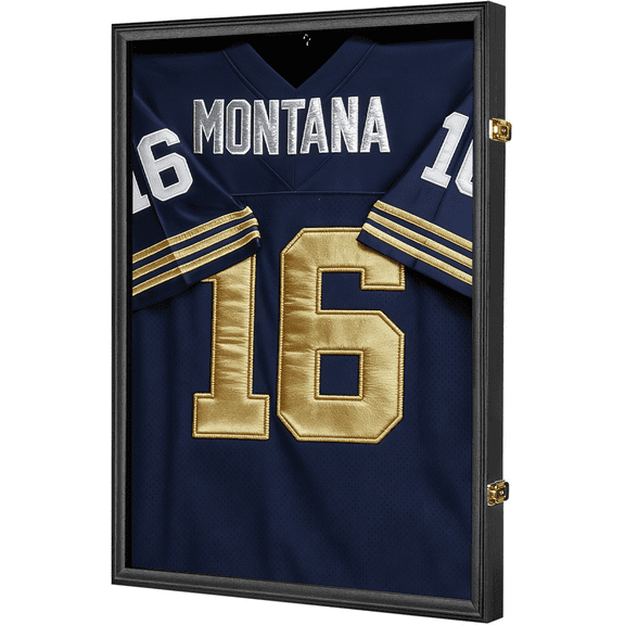 Jersey Frame Display Case, Large Lockable Shadow Box Sports Jersey Frame with 98% UV Protection Acrylic and Hanger for Baseball Basketball Football Shirt, BlackLocks