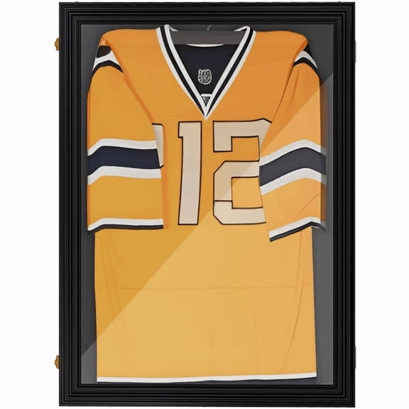 Jersey Frame Display Case Lockable UV Protection Shadow Box for Football Basketball Baseball Soccer Hockey Sports Shirt - Memorabilia Autograph Uniform Wall Mountable Black 13*15in