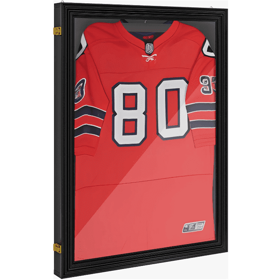 Jersey Frame Display Case Lockable UV Protection Shadow Box for Football Basketball Baseball Soccer Hockey Sports Shirt - Memorabilia Autograph Uniform Wall Mountable Black 13*14in