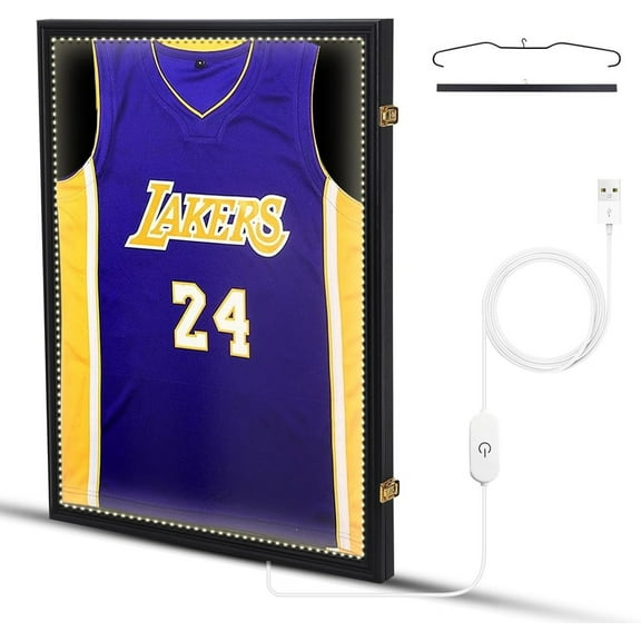 Jersey Frame, Jersey Display Case with LED Light, Hangers, 98% UV-Resistant Acrylic Frame for Football, Basketball, Soccer & Baseball Shirts (1 Pack)