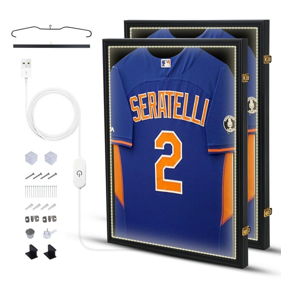 Jersey Frame LED Display Case Shadow Box with LED Light, Lockable with 98% UV Resistant Extra Large Frame 32 x 24 in Wall Mount