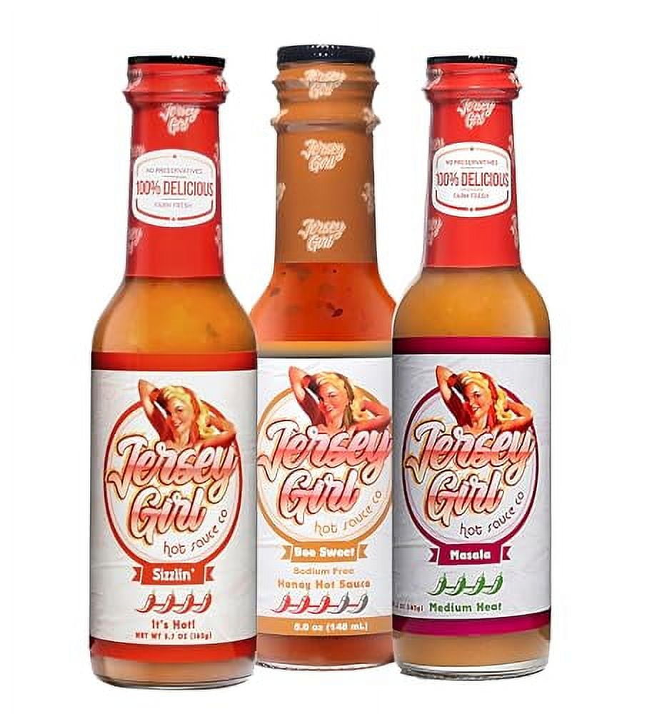 Jersey Girl Hot Sauce 5oz (Variety Pack 3, Spicy, Honey, Indian Masala