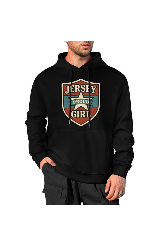 Jersey Girl Men's Pullover Hoodie Standard Fit Casual Cotton Hooded Large