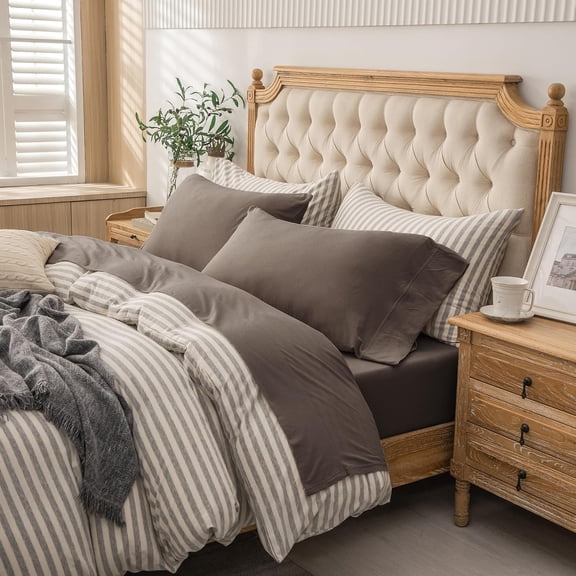 Jersey Knit 4-Piece Bed Sheet Set 100% Cotton Solid Brown Queen