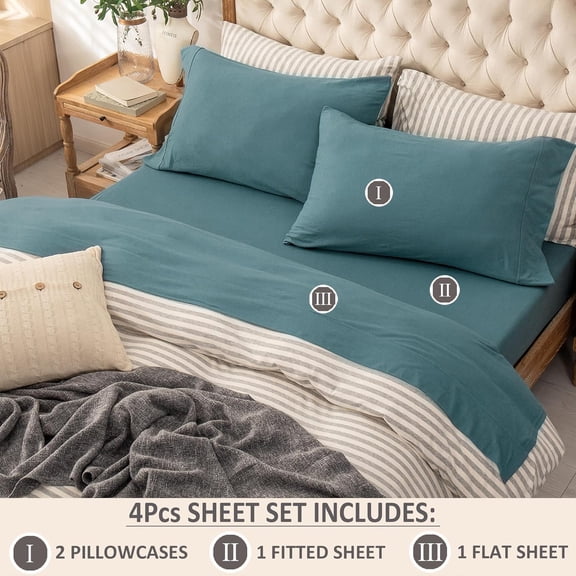 Jersey Knit 4pc Bed Sheet Set T-Shirt Cotton Super Soft Comfy Breathable Fits Mattress Up to 20" Extra Deep Pocket (Solid Cerulean Blue, Cal King)