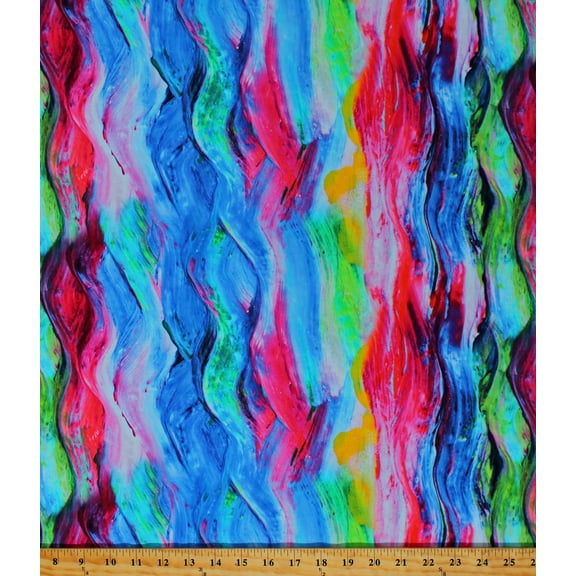 Jersey Knit Colorful Paintbrush Strokes Waves of Color Rainbow Multi-Color Laguna 60" Wide Cotton/Spandex Fabric by the Yard (SRKX-20582-263RAINBOW)