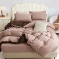 thumbnail image 1 of Jersey Knit Duvet Cover Set 100% T-Shirt Cotton Super Soft Comfy 3pc Bedding Set with Zipper Closure (Petal Pink/Dark Brown, Queen, 90"X90"), 1 of 7