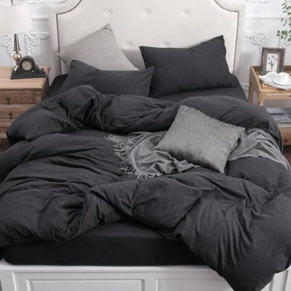 Jersey Knit Duvet Cover Set 100 T-Shirt Cotton er Soft Comfy 3pc Bedding Set with Zipper Closure Heather Charcoal Grey Queen