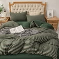 thumbnail image 1 of Jersey Knit Duvet Cover Set 8 Ties 100% T-Shirt Heather Cotton Super Soft Comfy Classic Striped Design, with Zipper Closure, Heather Blueish Grey Stripe, Queen, 1 of 7