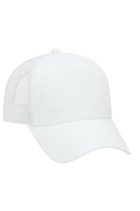 Jersey Knit Five Panel Pro Style Mesh Back Caps, White