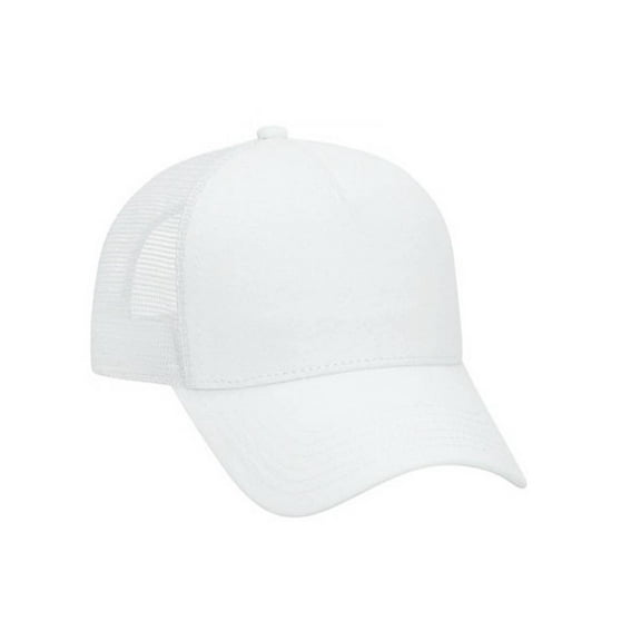 Jersey Knit Five Panel Pro Style Mesh Back Caps, White