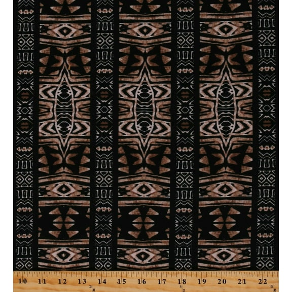 Jersey Knit Tribal African Exotic Hawaii Native Pottery Brown Black Stripes 60" Wide Polyester/Blend EZ Spun Knit Fabric by the Yard (1007S-1E)