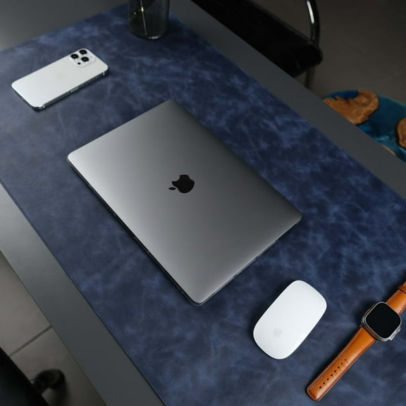 Jersey Navy Blue Leather Desk Pad for Office and Home