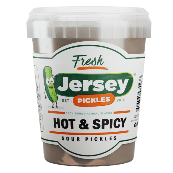 Jersey Pickles Whole Hot and Spicy Sour Pickles, Crunchy and Tangy with Fiery Spices