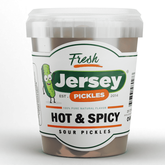 Jersey Pickles Whole Hot and Spicy Sour Pickles, Crunchy and Tangy with Fiery Spices