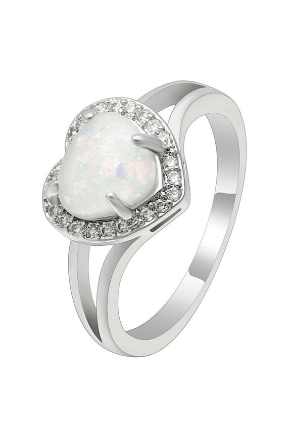 Jersey Promise Ring Heart Shape Fire Opal Clear Cz Womens Ginger Lyne Collection
