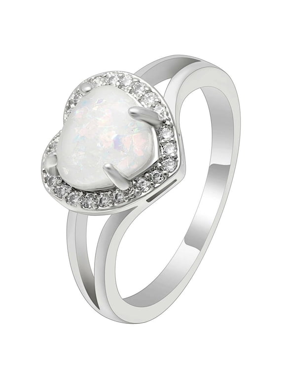 Jersey Promise Ring Heart Shape Fire Opal Clear Cz Womens Ginger Lyne Collection