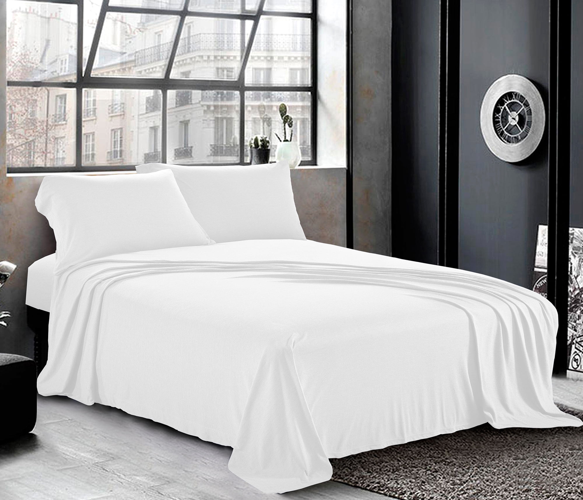 Jersey Sheets Full [4Piece, White] Cotton Bed Sheets Extra Soft Cotton Sheet Set, Cozy T