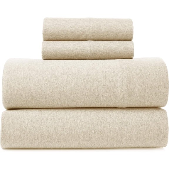 Jersey Sheets Queen Set 4 Pieces Cotton Blend Deep Pocket Stretchy Bed Sheets Oatmeal