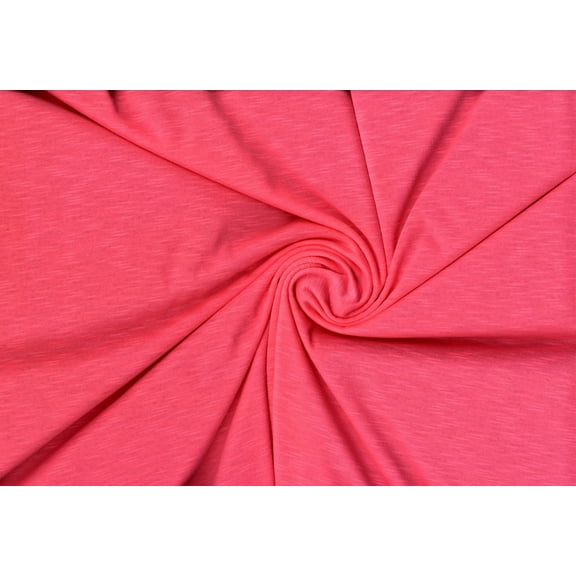 Jersey Slub Polyester Fabric - Soft Stretch Knit for Sewing, Crafts (NEONCORAL, ByYard)