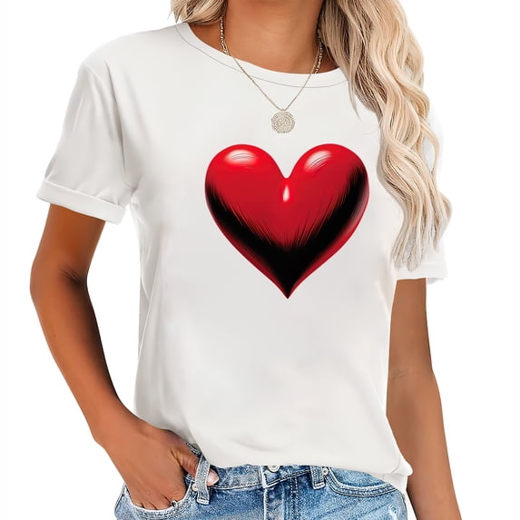Red Heart Cool and Cute Women's Graphic T-Shirt for Parties and Birthdays White