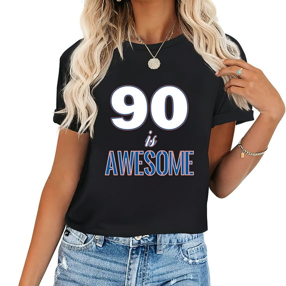 Jersey Uniform Number 90 Is Awesome Back To School Gifts Fashion Graphic Summer Tops for Women - Short-Sleeve Tees with Personality