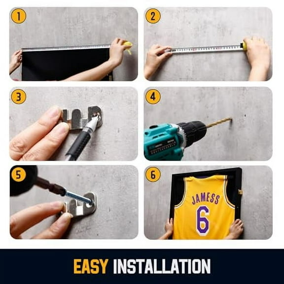 Jersey Wooden Frame Display Case -Shadow Box with 98% UV Protection Acrylic and Hanger for L or XL Baseball Basketball Football Hockey Sport Shirt and Uniform (Black, 3 Packs)