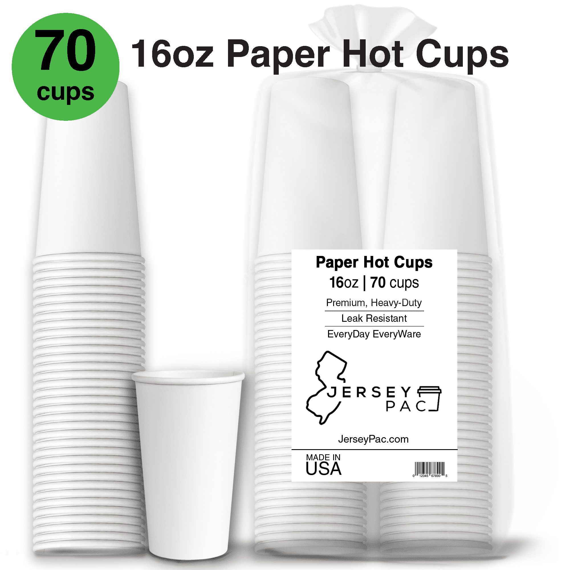 JerseyPac 16 Oz Disposable Paper Hot Cups (70-Count) Hot Coffee, Tea ...