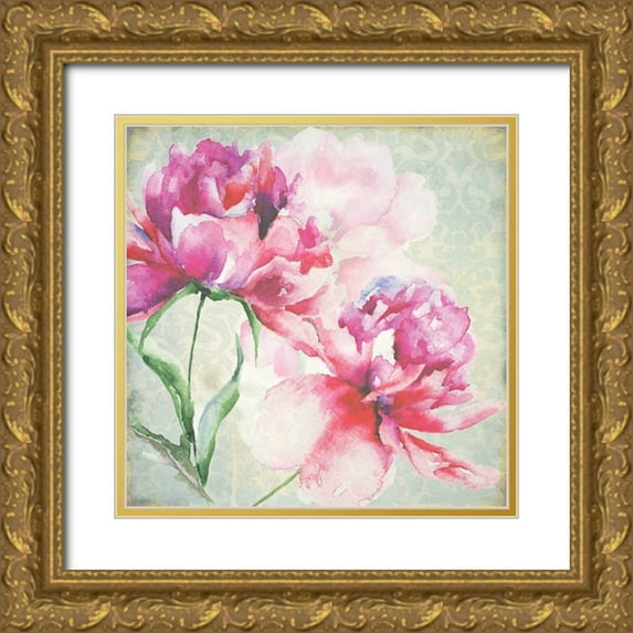 Jersova, R. 15x15 Gold Ornate Wood Framed with Double Matting Museum Art Print Titled - Lovely Peony Blossoms