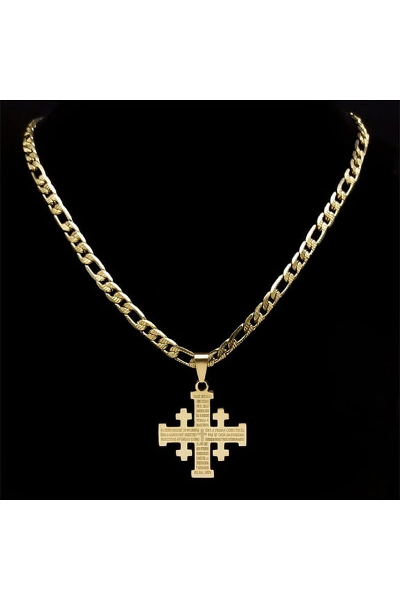 Jerusalem Cantoni Crusaders ross Bible Religious Necklace for Men 14K Yellow Gold Necklaces Jewelry