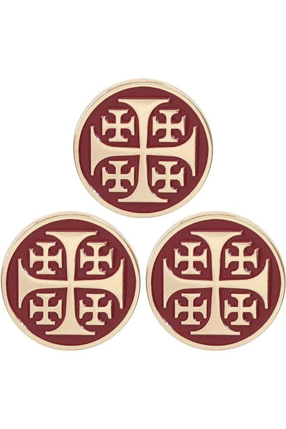 Jerusalem Cross Brooch 3Pcs Enamel Lapel Pin Red Gold Crusader